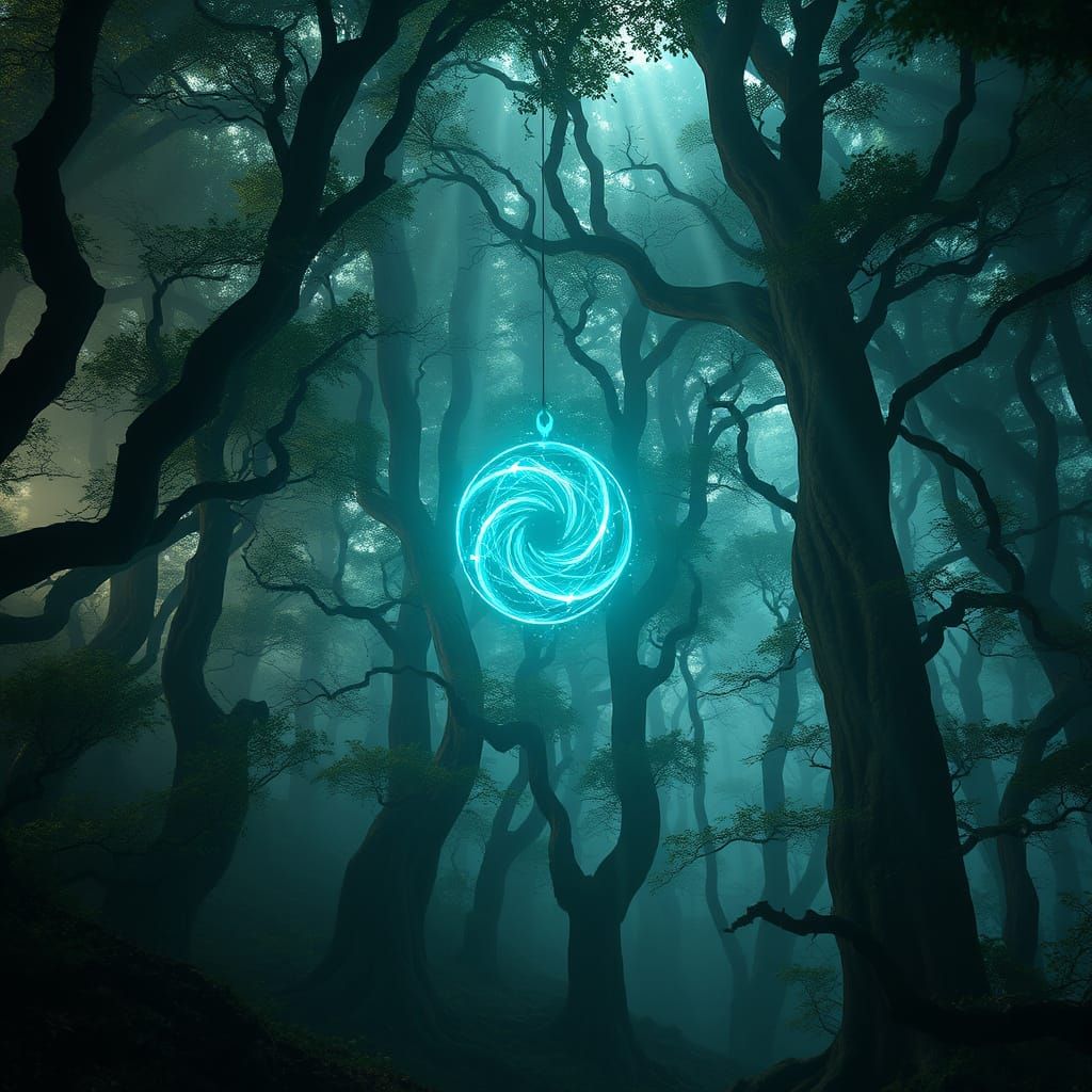Ethereal AI Entity Illuminates Ancient Forest