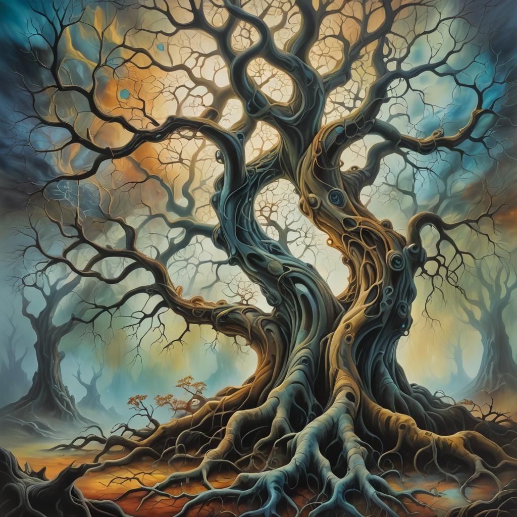 Surreal Tree of Life Oil Painting in Dreamlike Style