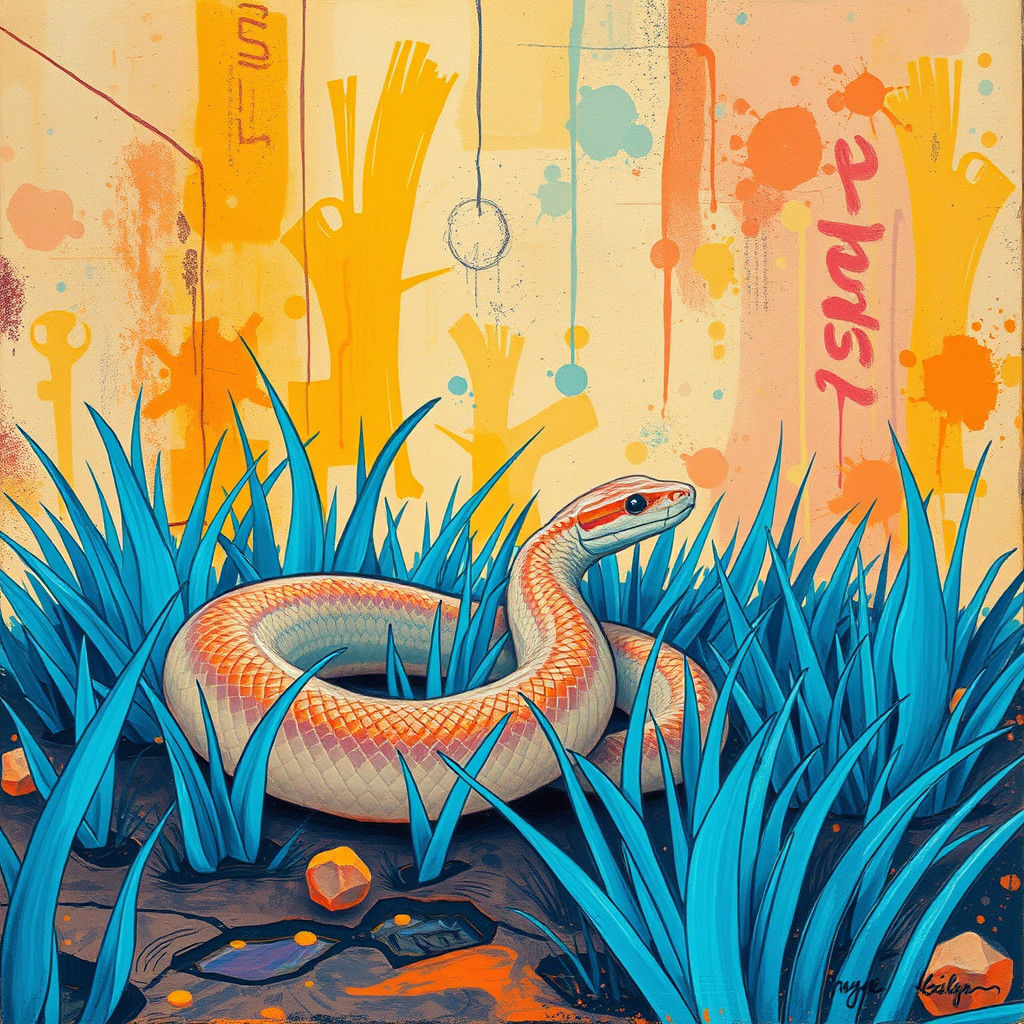 Light Snake in Bioluminescent Grass, Sci-Fi Illustration
