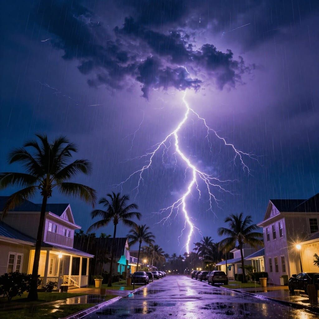 Key West Lightning Storm at Night