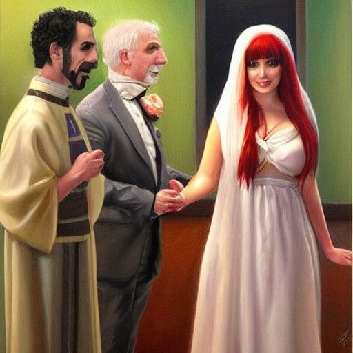 Unconventional Wedding Scene in Oil Painting Style