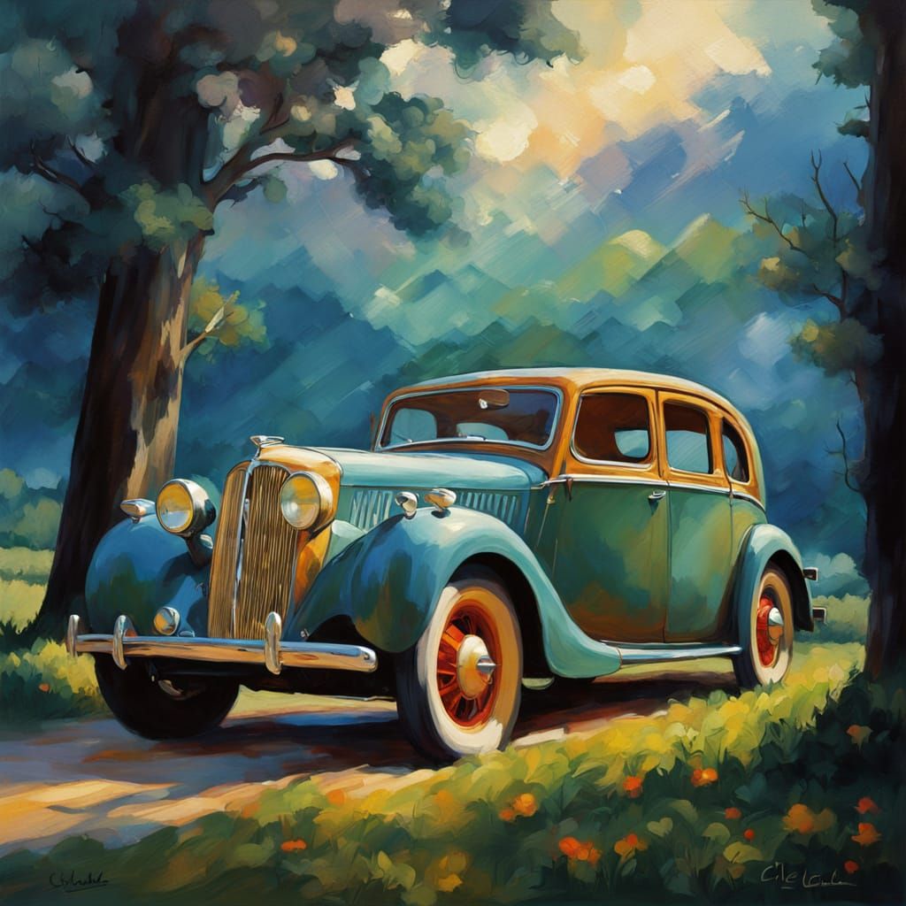 Idyllic Classic Car in a Serene Meadow