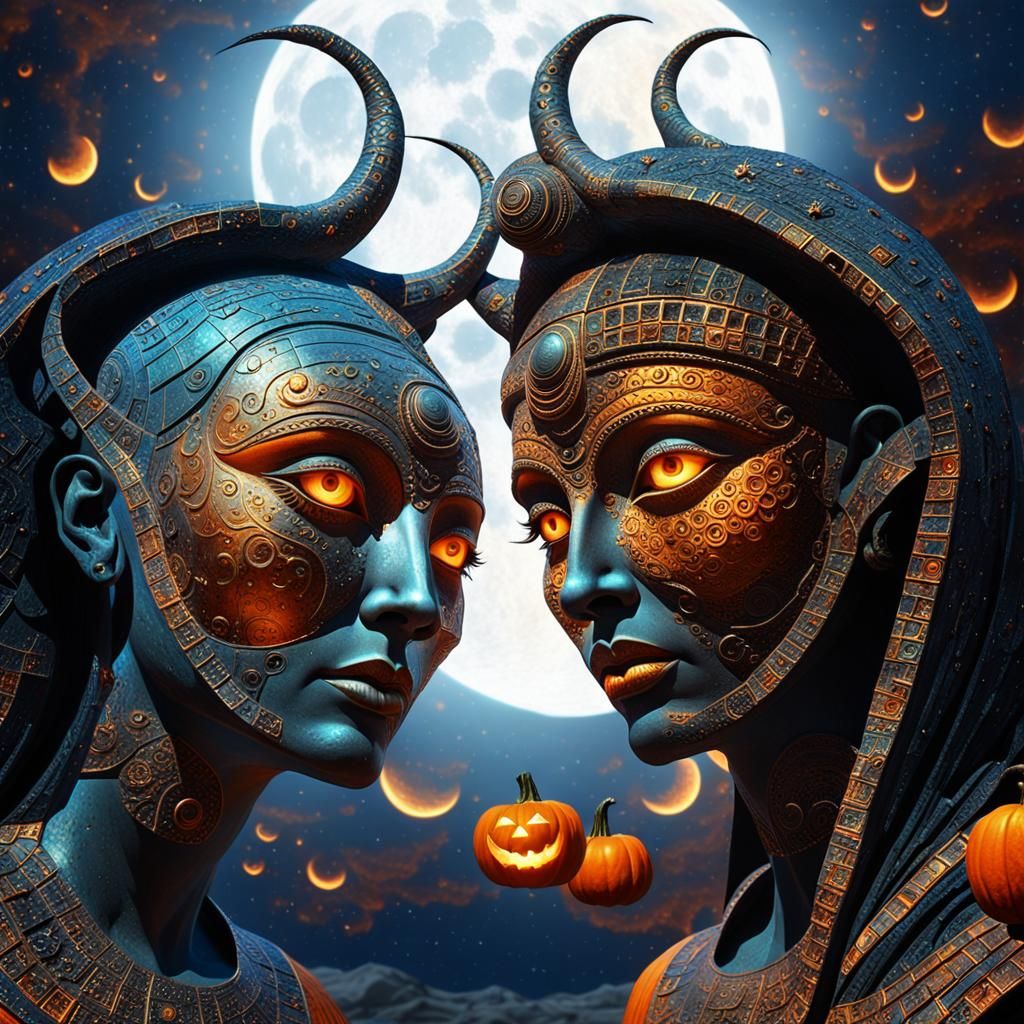 Surreal Angel Moon Scene with Pumpkins in Photorealistic Sty...