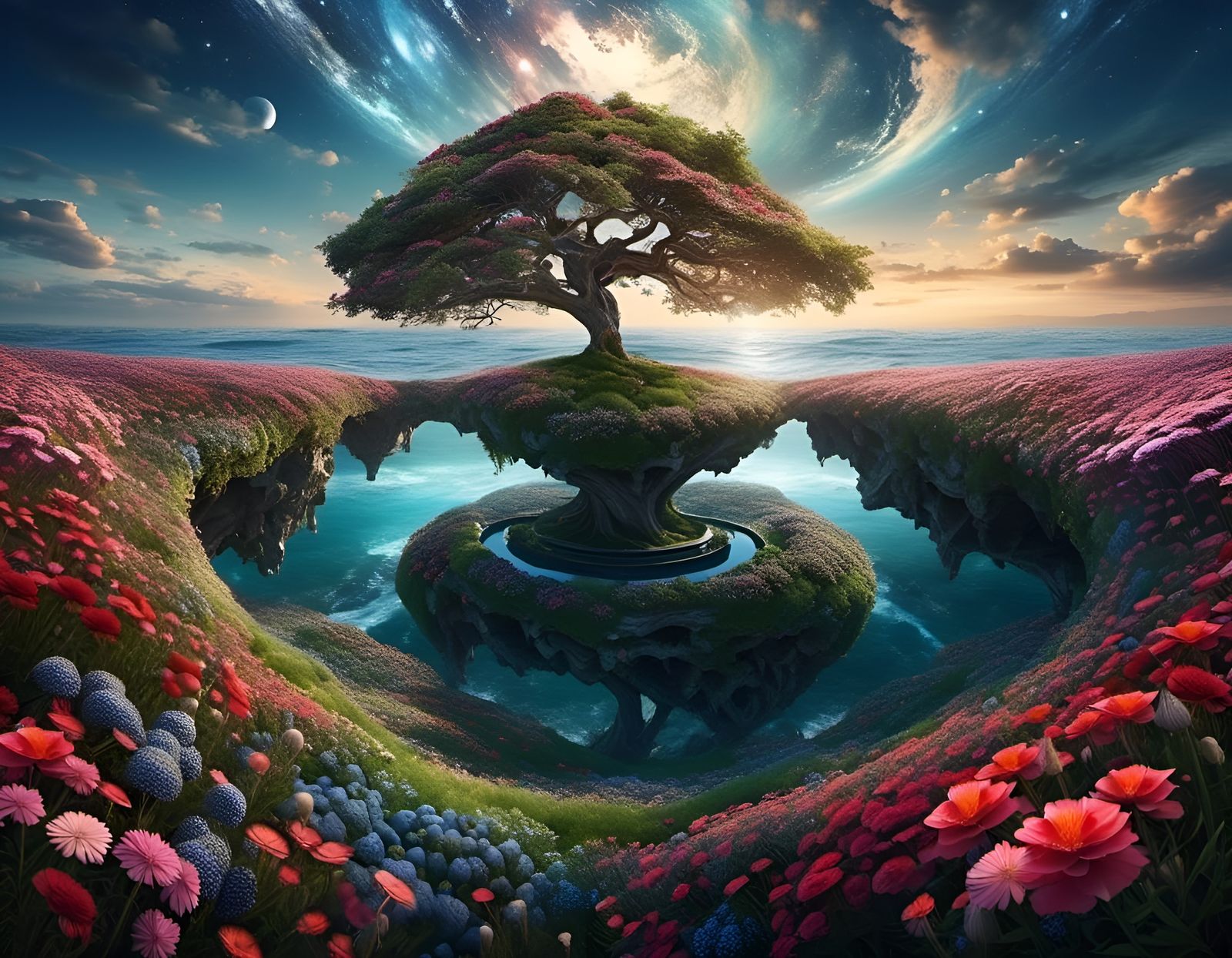 Surreal Singing Flower Field in Fantasy Landscape