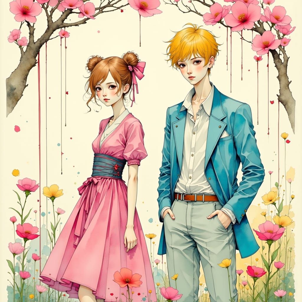 Whimsical Springtime Encounter in a Dreamy Harajuku Setting