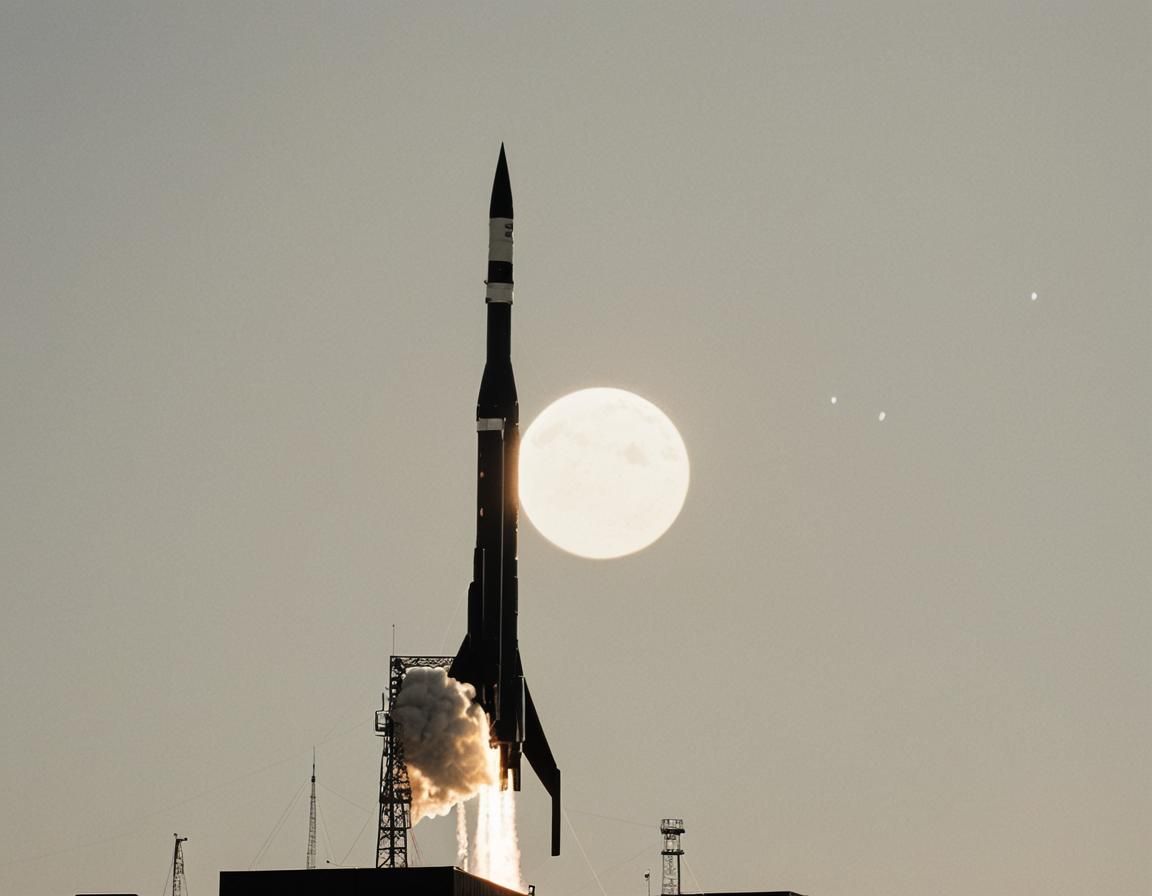 Minimalist Rocket Launch Against the Sun