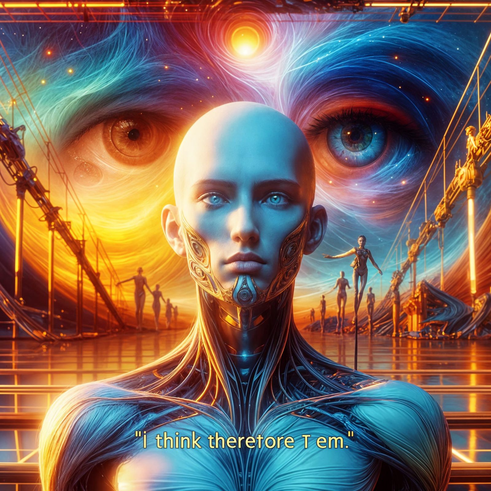 Futuristic Utopia: Androgynous Figure Contemplating Existenc...