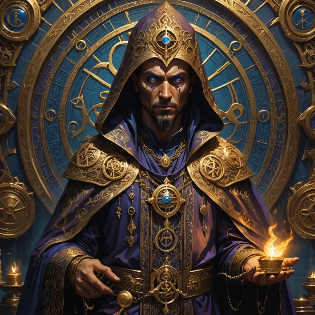 Cultist in Gold Robes with Occult Symbols