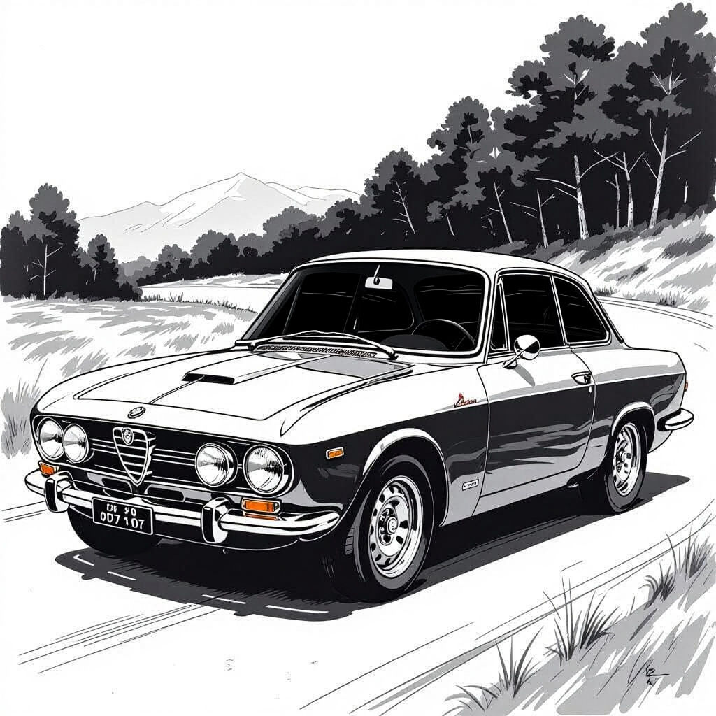 1965 Alfa Romeo Giulia Sprint GTA Line Art
