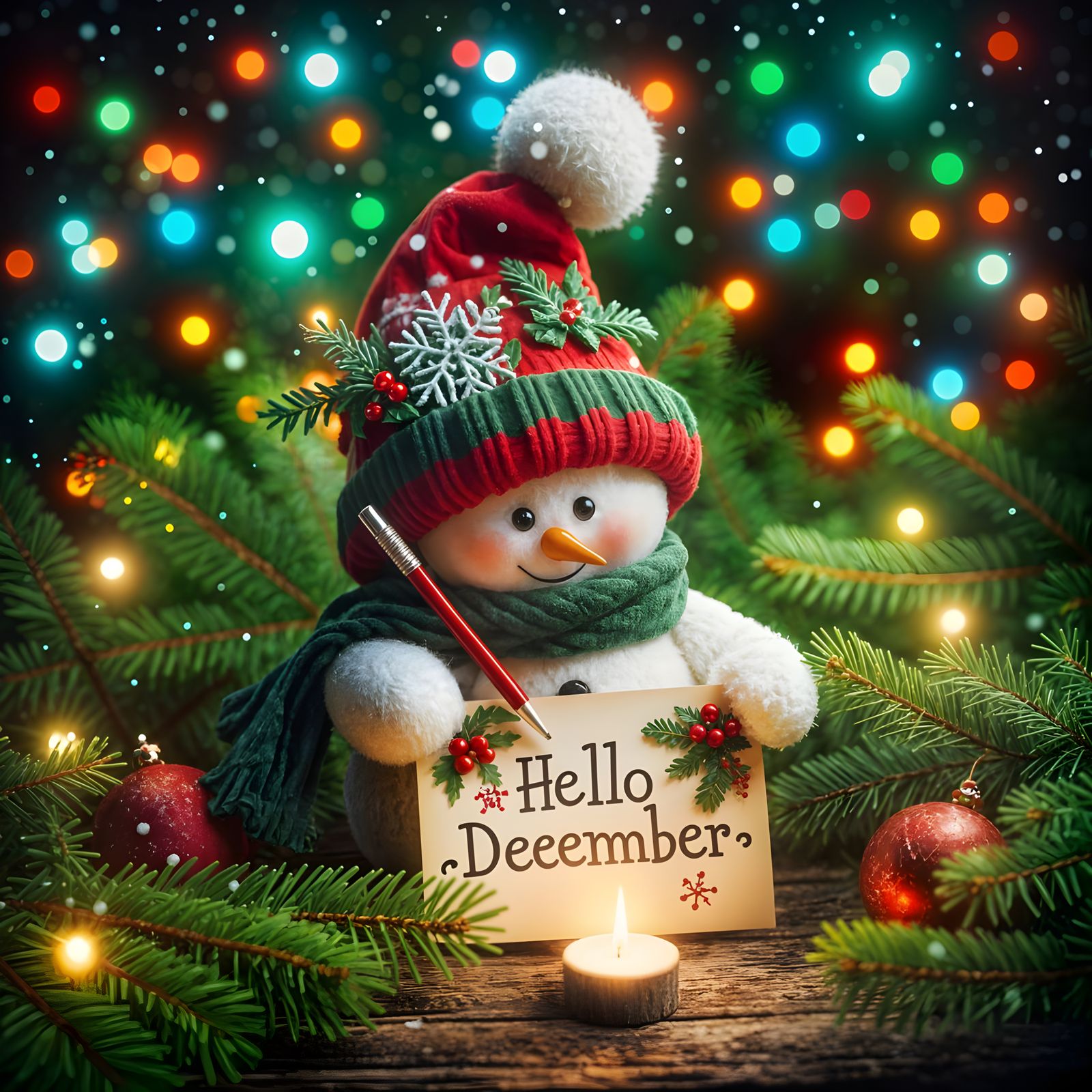 Charming Snowman Writes Letter to Santa in Twinkling Forest