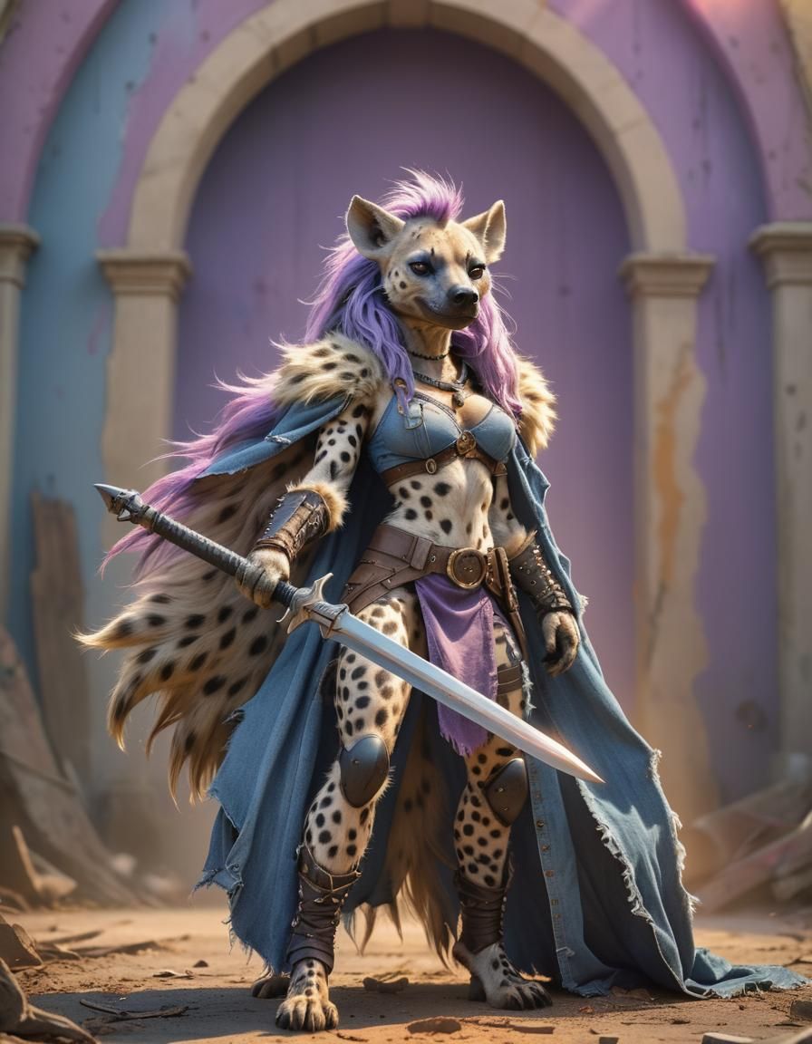 Anthropomorphic Hyena Warrior with Claymore, Comic Book Styl...