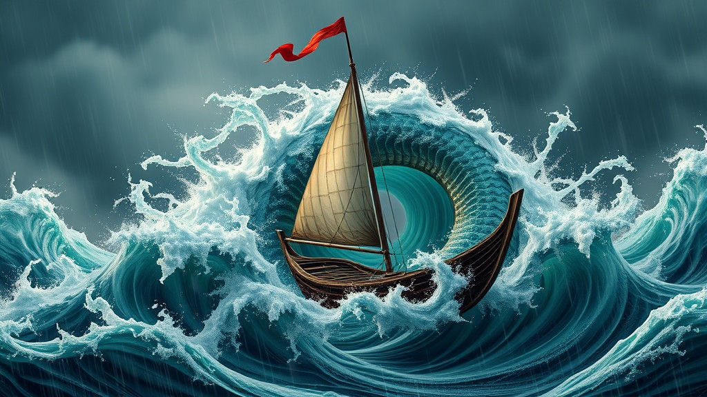 Wave Dragon Attacking Ship: Dark Fantasy Concept Art