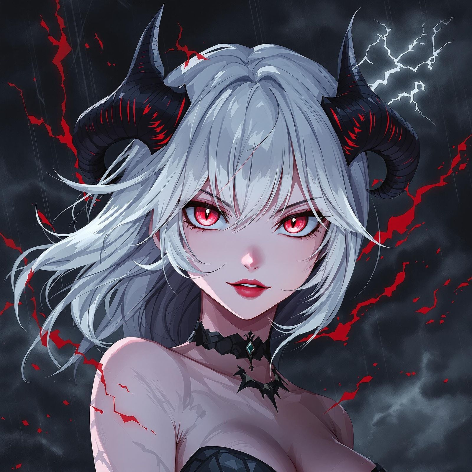 Anime Woman with Horns in Key Visual Style