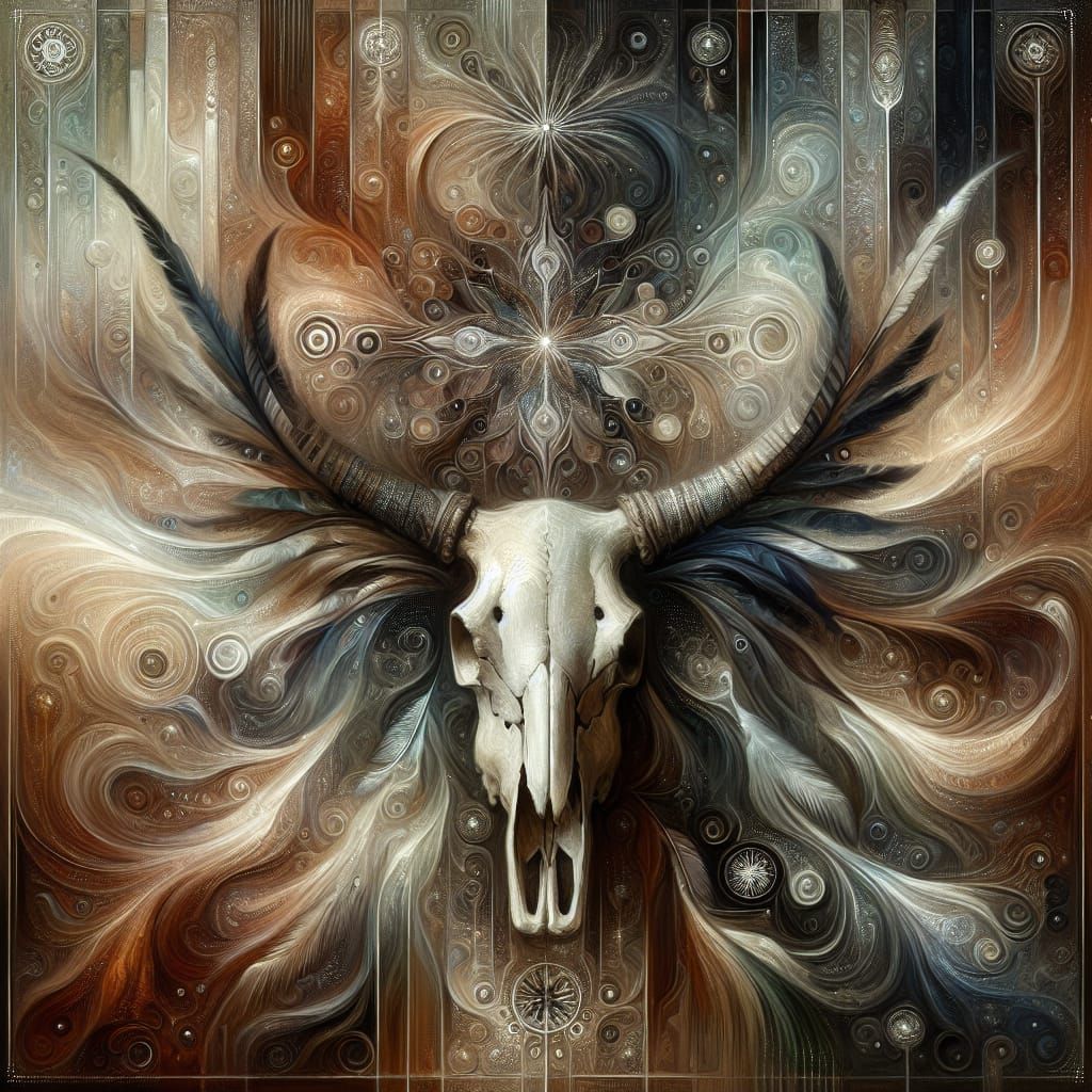 Ethereal Native American Skull in Oil Painting Style