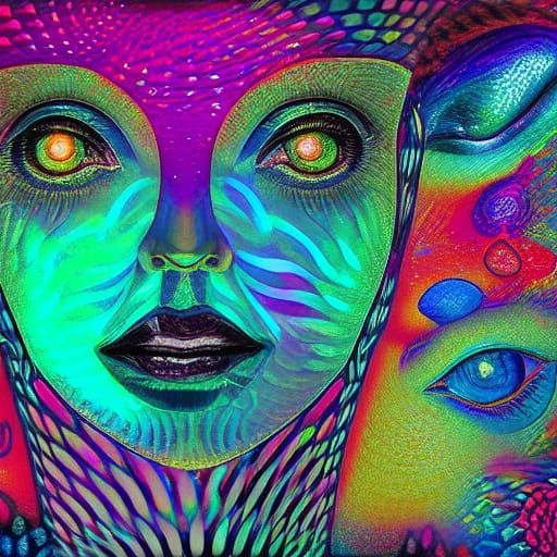 Holographic Astral Cosmic Illustration in Mixed Media