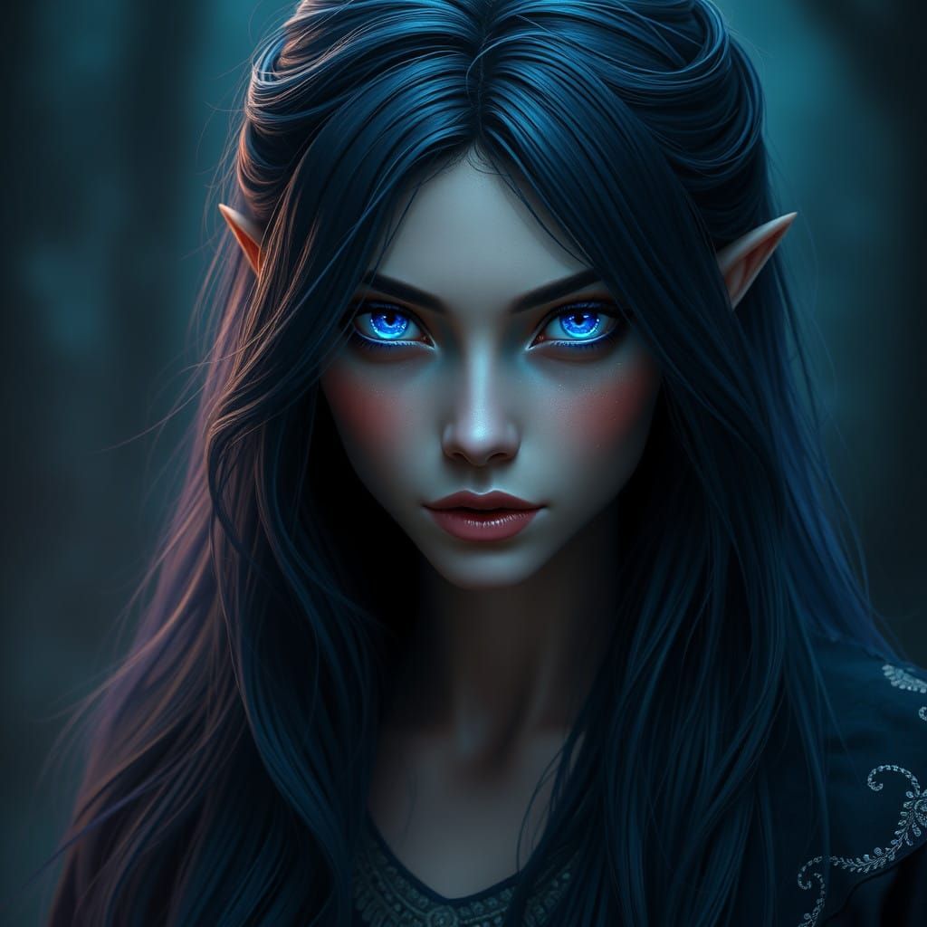 Midnight Moon Elf with Dark Sapphires and Starlight Embroide...