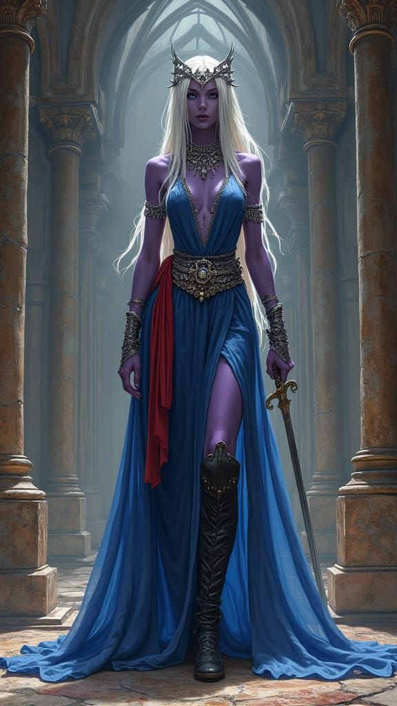 Drow Queen Defends Throne in Castle, Frazetta & Stalenhag St...