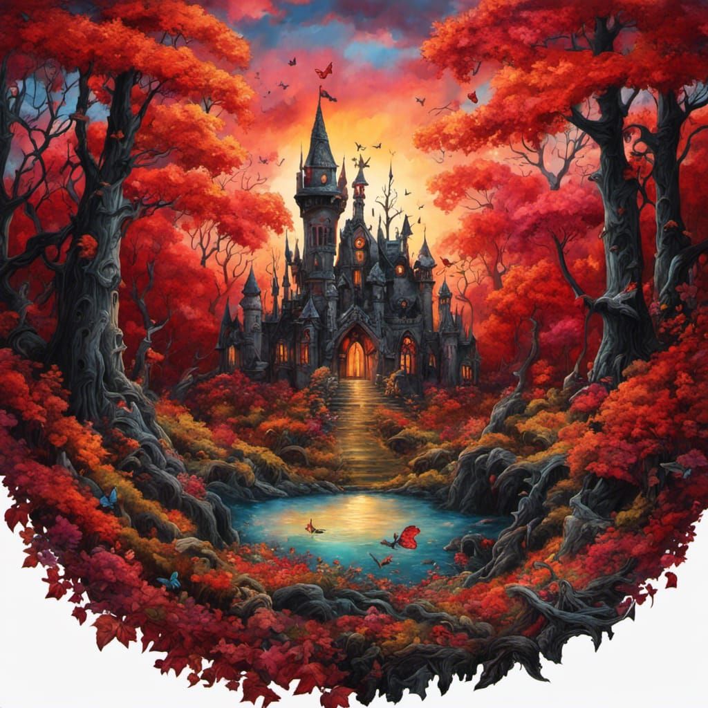 High Gothic Forest Bonfire in Colorful Graffiti Style