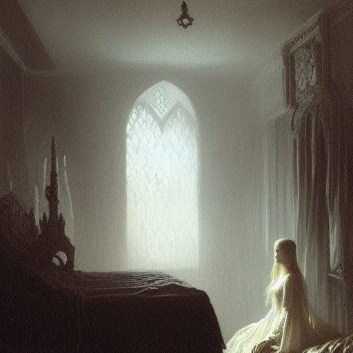 Gothic Princess in Bedroom: Horror Illustration