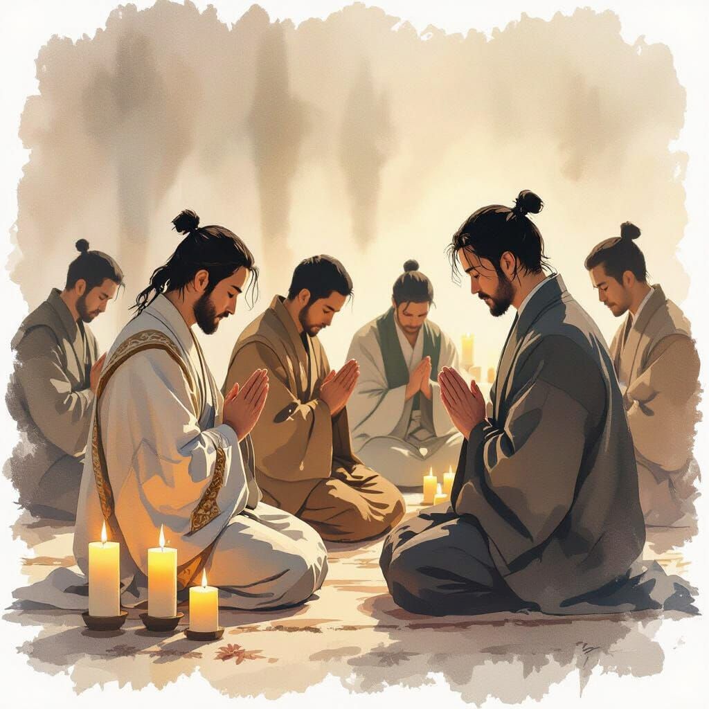 Men in Prayer by Candlelight, Atmospheric Realism