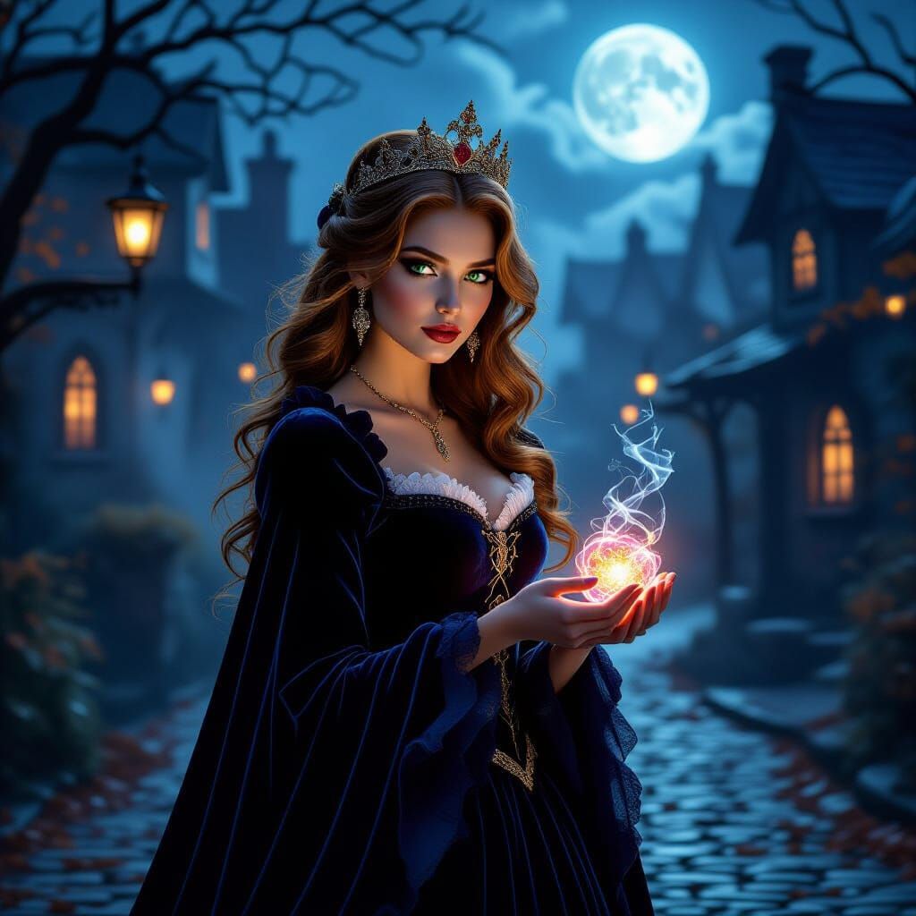 Regal Halloween Queen in Velvet Gown