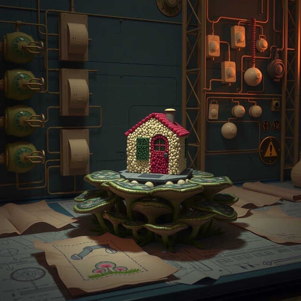 Vibrant Steampunk Fantasy with Whimsical Gum Cabin