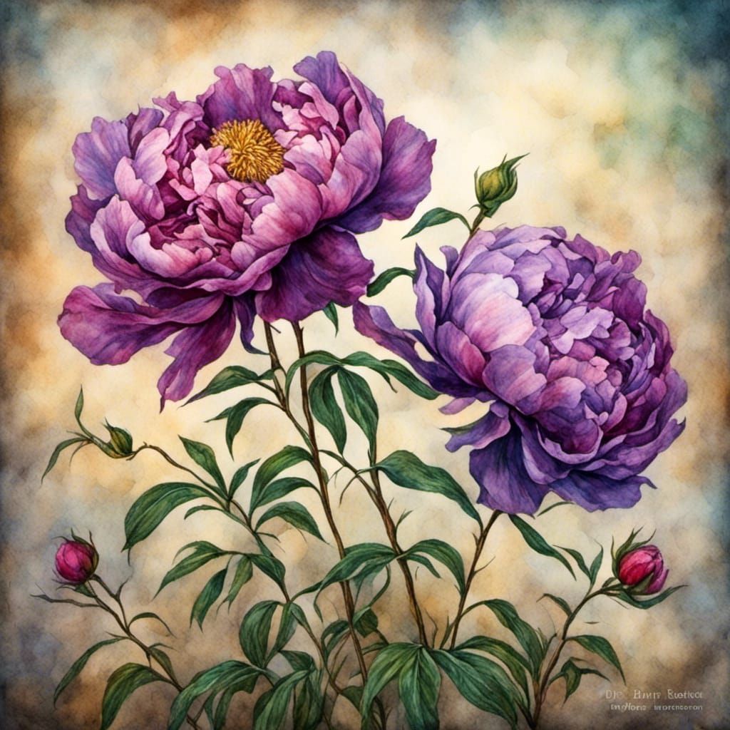 Tissue Paper Peonies in Whimsical Digital Painting