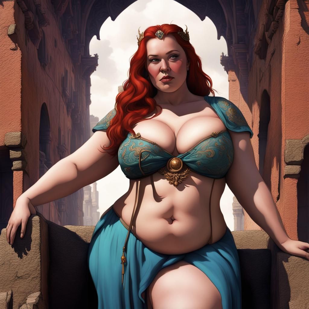 Redhead Goddess with Naughty Smile: Detailed Matte Painting