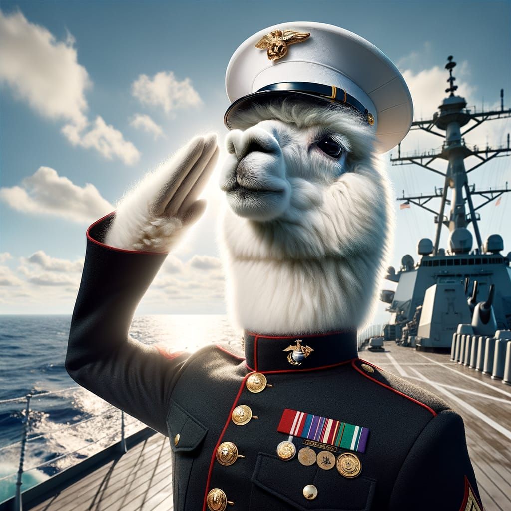 Regal Llama Officer Salutes at Sea