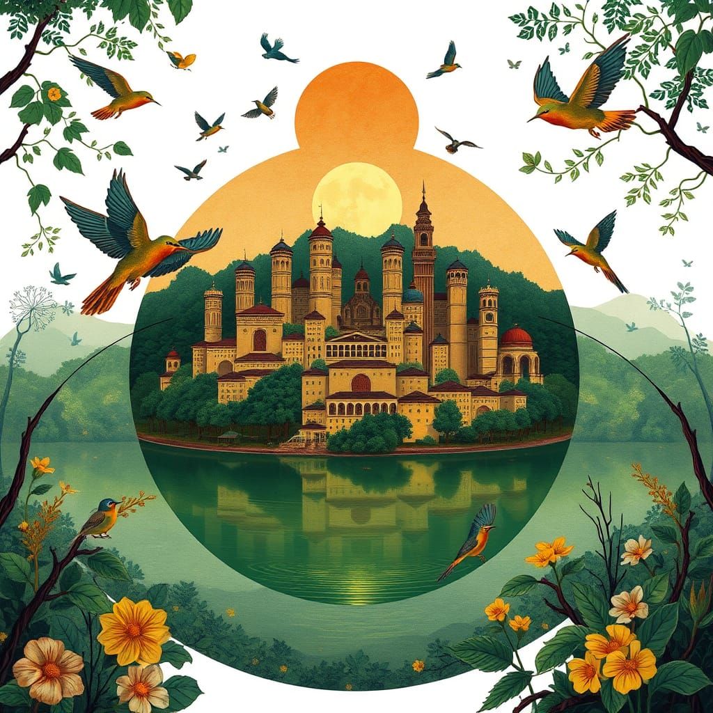 Elegant Ball with Crown in Gustav Klimt Style