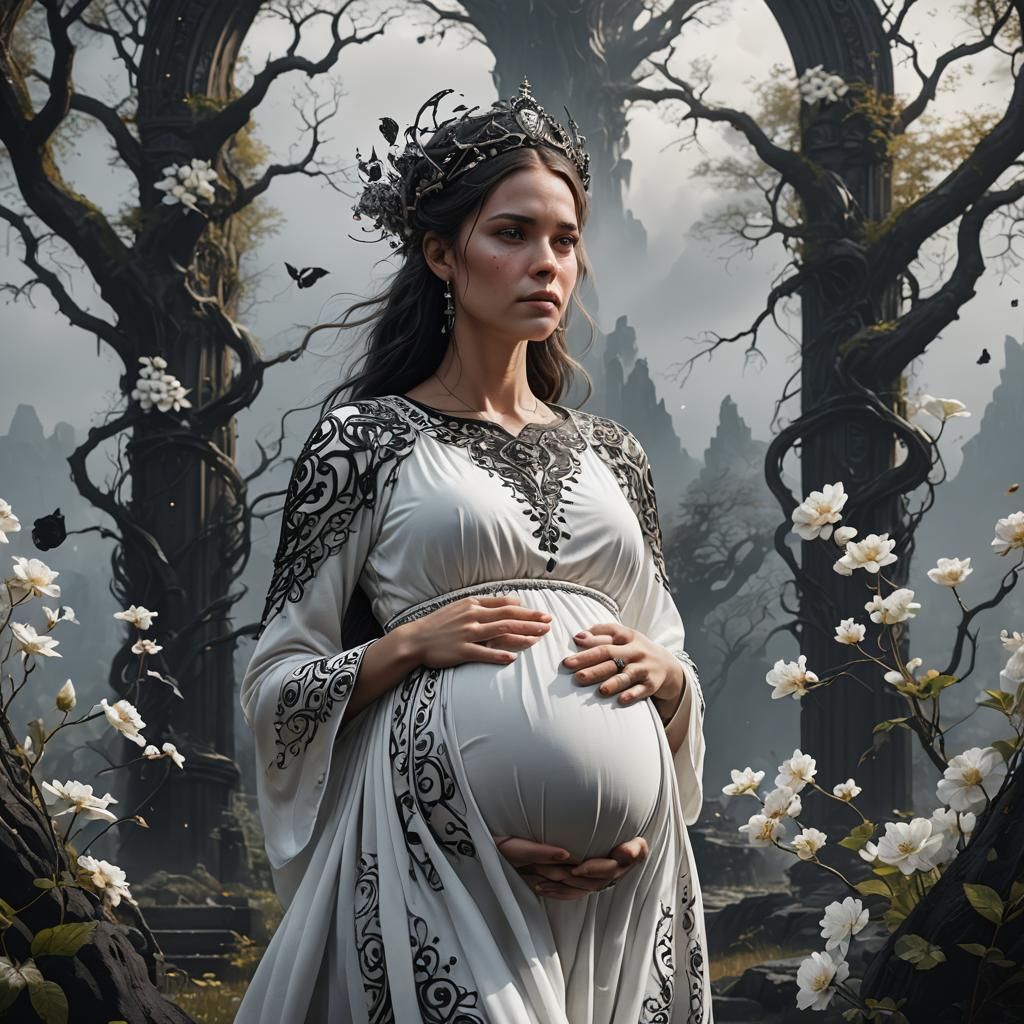 Pregnant Woman in Detailed Fantasy Concept Art