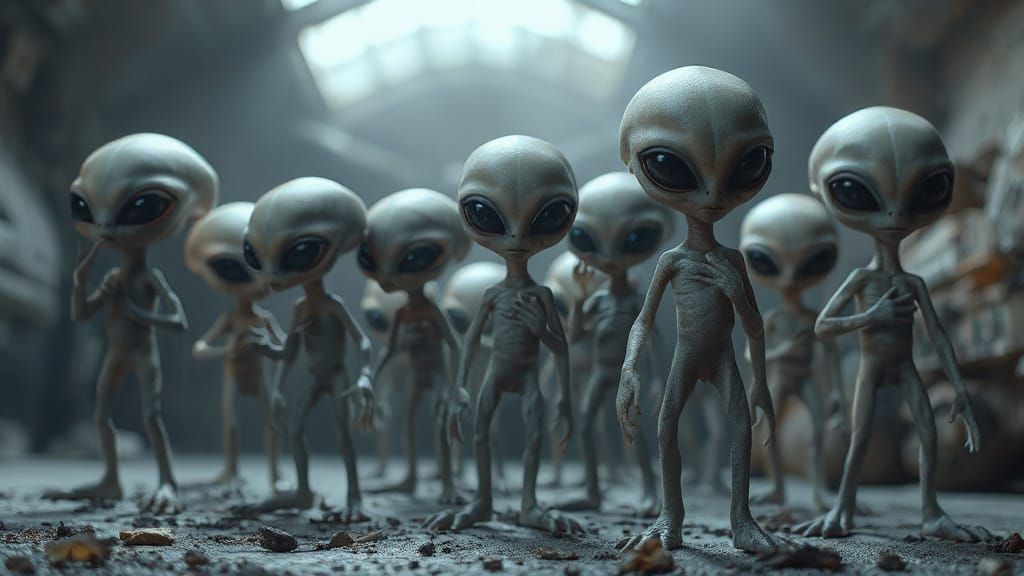 Surreal Grey Aliens in Ethereal Glow