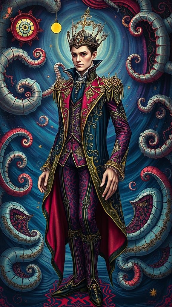 Excited Revelation Oracle Tim Burton contrasting colors deep color art deco detailed painting poster art psychedelic art...