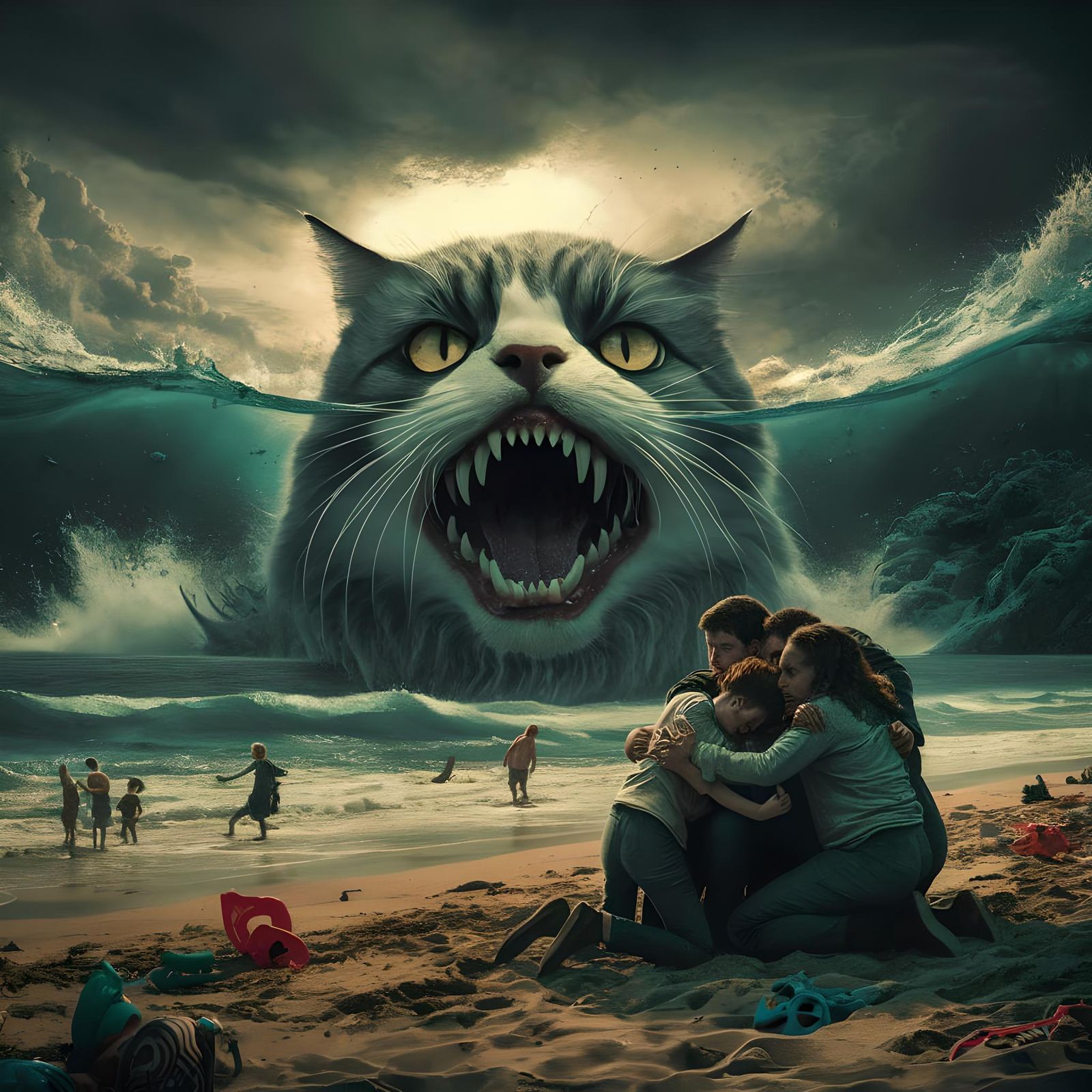 Jaws movie poster with a cat instead of a shark saying “don’...
