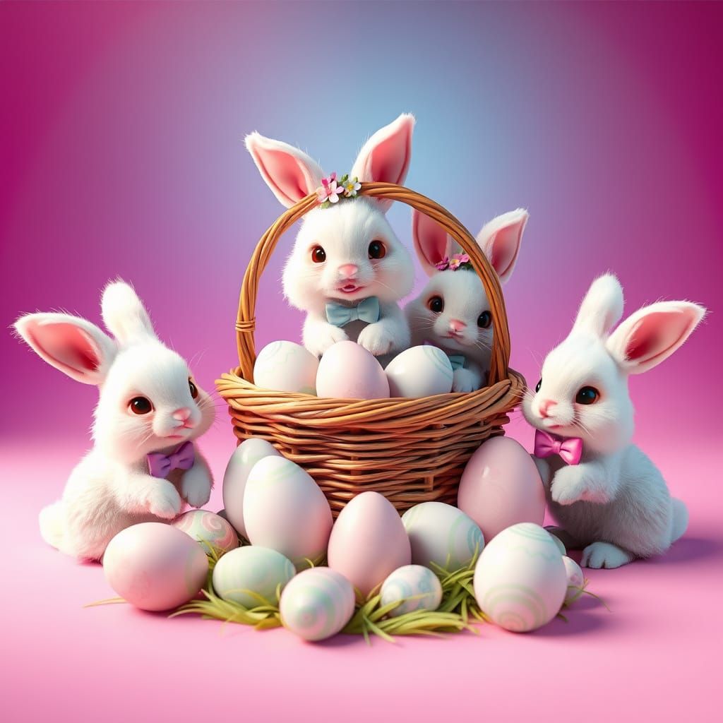 Cute Bunnies in Whimsical Easter Wonderland