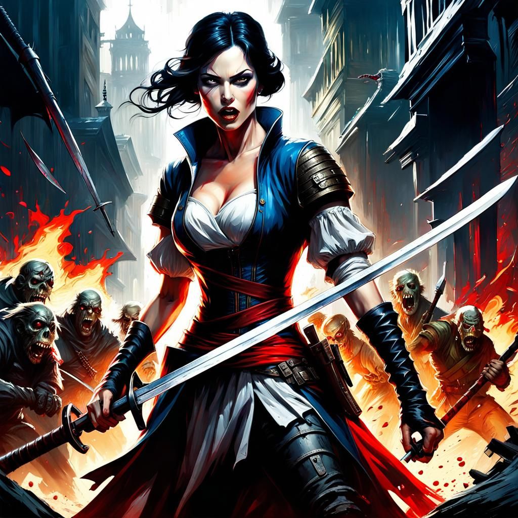 Snow White Slaying Zombies: Post-Apocalyptic Action Painting