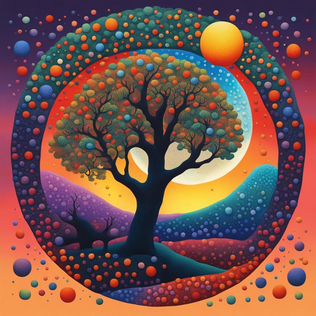 Tree and Moon with Biomorphic Forms