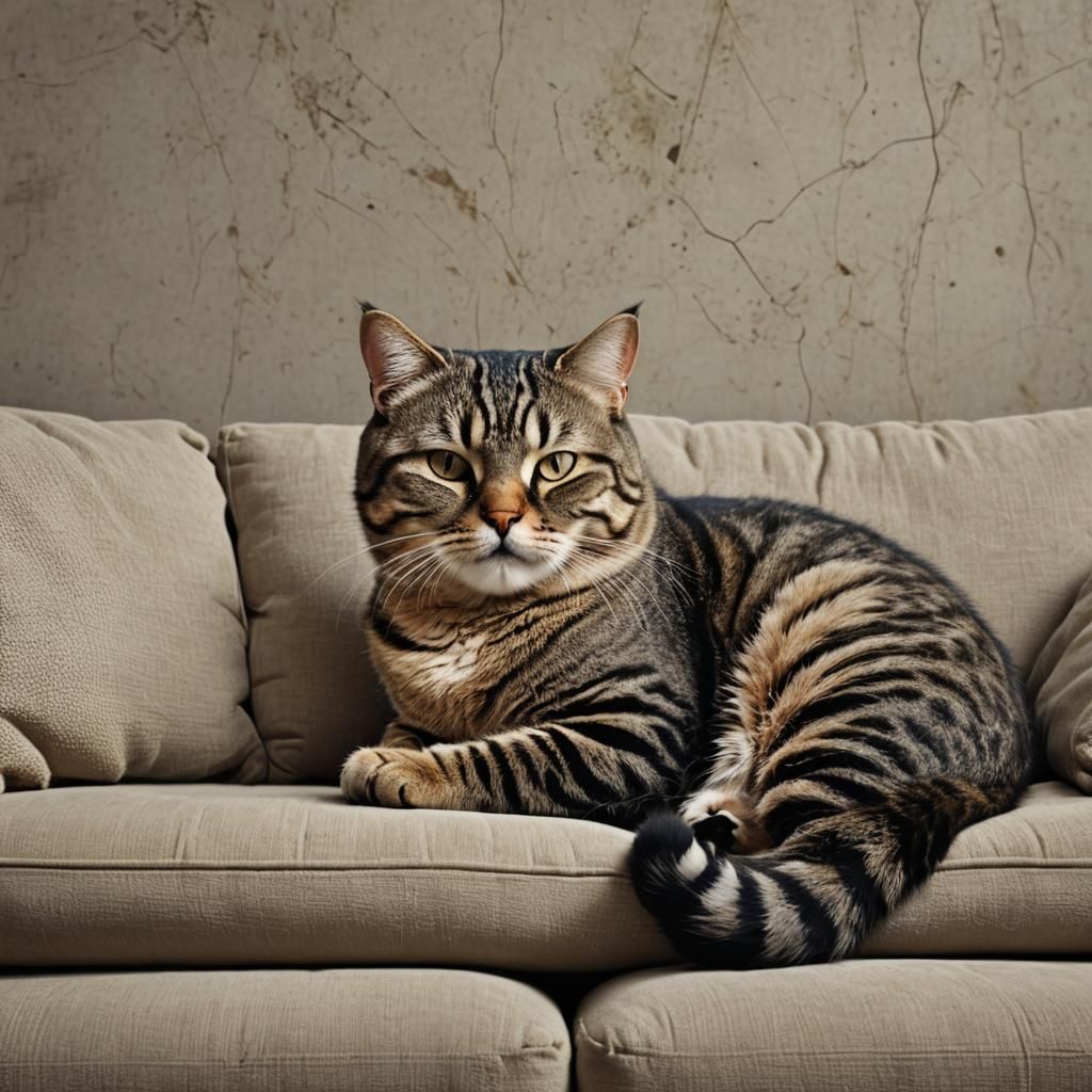 Tabby Cat Napping: A Detailed Matte Painting