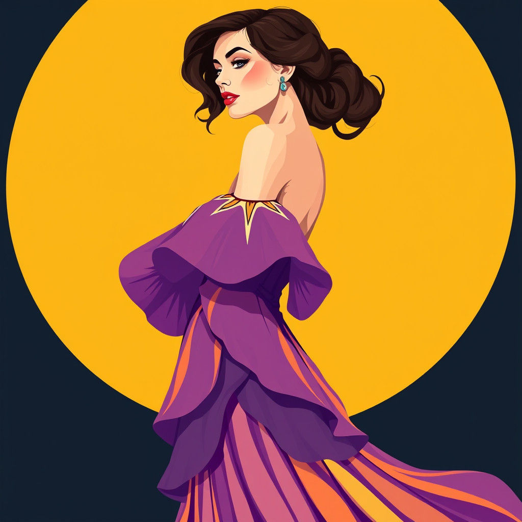 Woman in Iris Dress: Art Nouveau Illustration