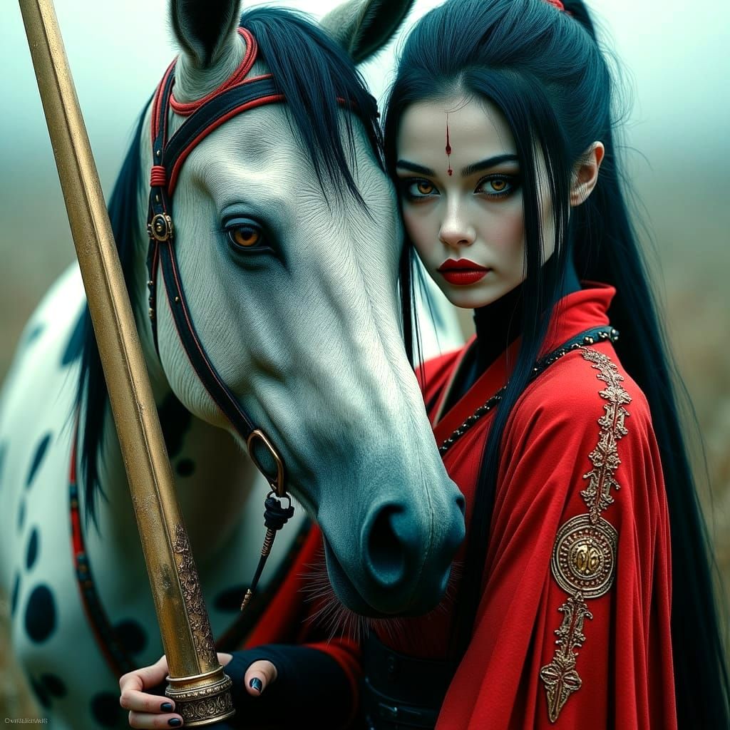 Ethereal Japanese Ninja Warrior and Her Majestic Appaloosa