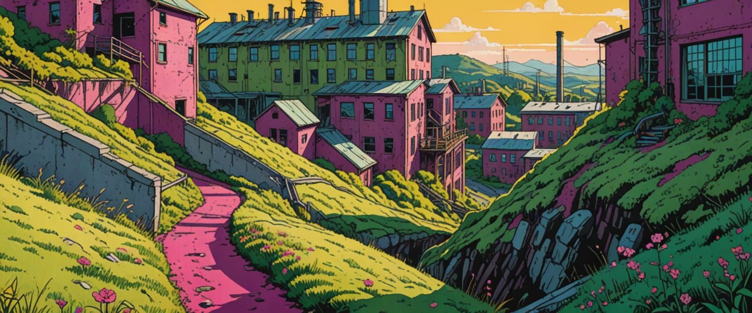 Industrial Wasteland with Escher Architecture in Comic Book ...