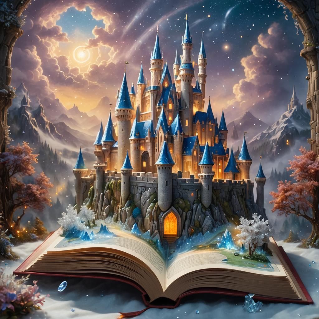 Ethereal Fantasy Castle Pop-Up Book in Digital Art