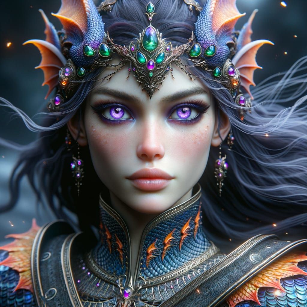 Woman with Bat Features and Dragon Scale Armor