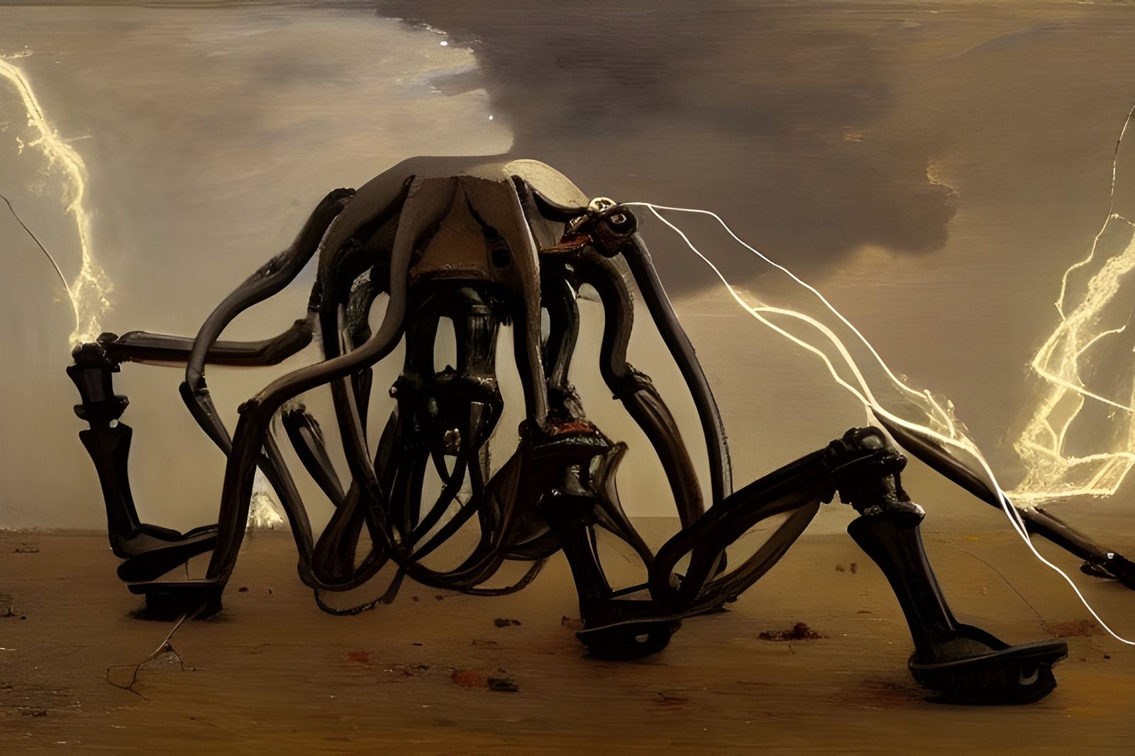 Cthulhu Robot Working on a Fiery Machine