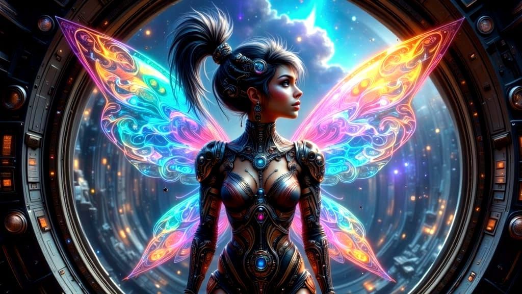 Indian Cyborg Fairy Punk Astronaut in Retro Rocket