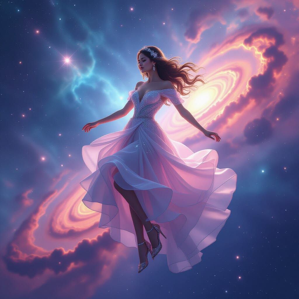 Cosmic Girl in a Neon Galaxy