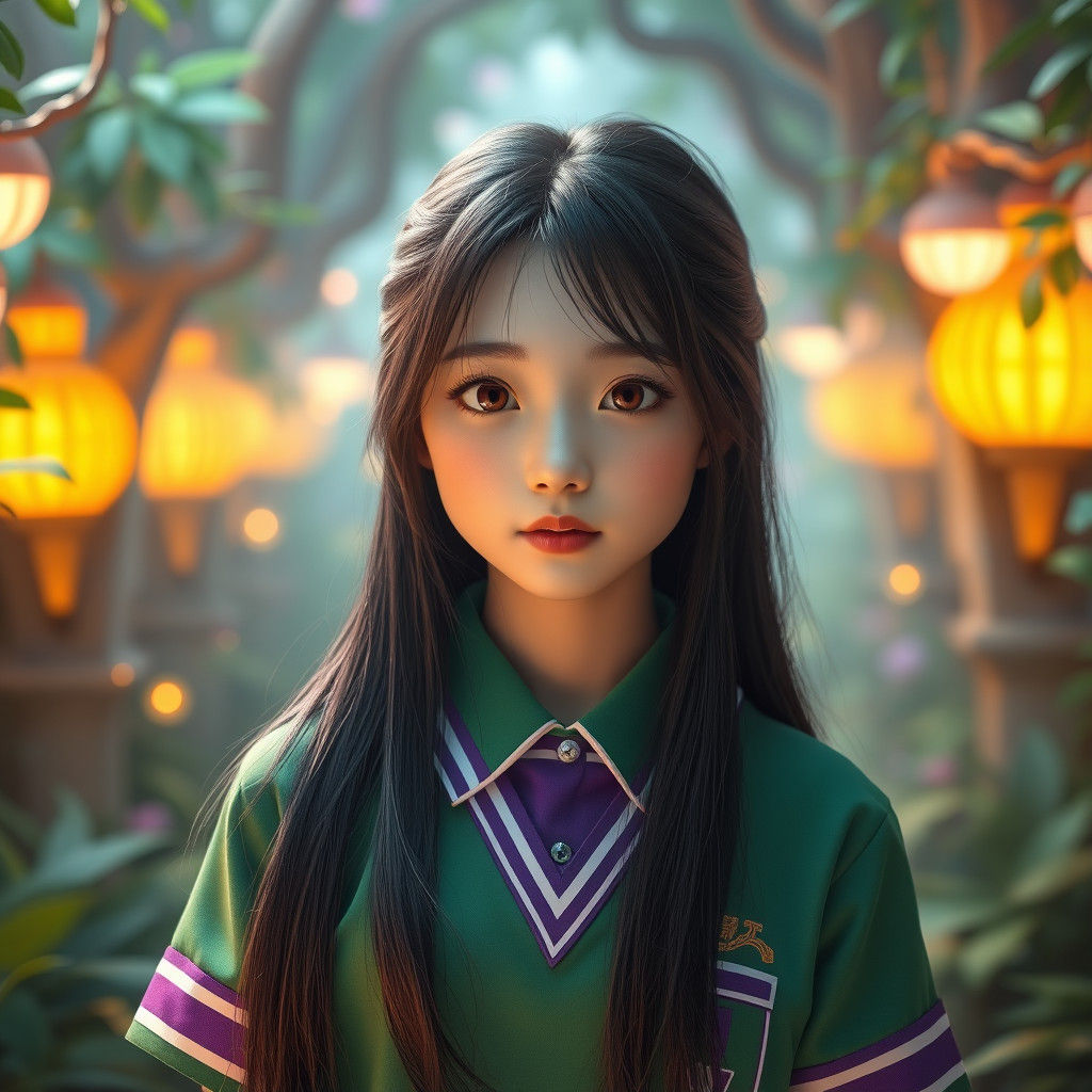 Dreamlike Portrait of Korean Girl in School Uniform