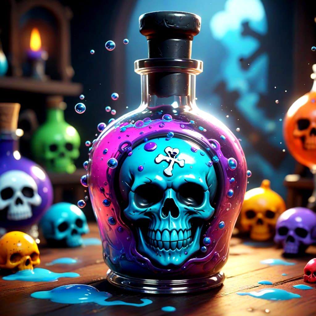 Vibrant Potion Bottle in a Masterpiece of Digital Art