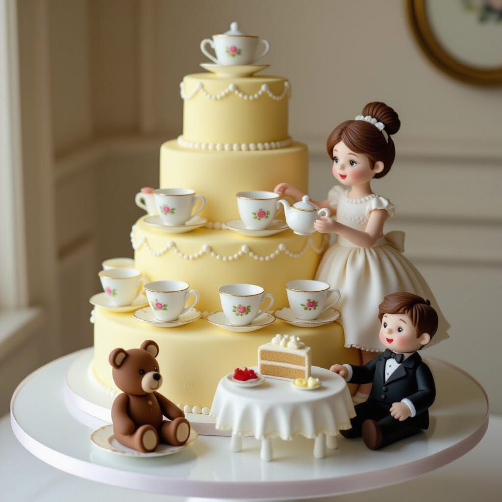 Whimsical 8-Tier Cake with Tea Party Scene