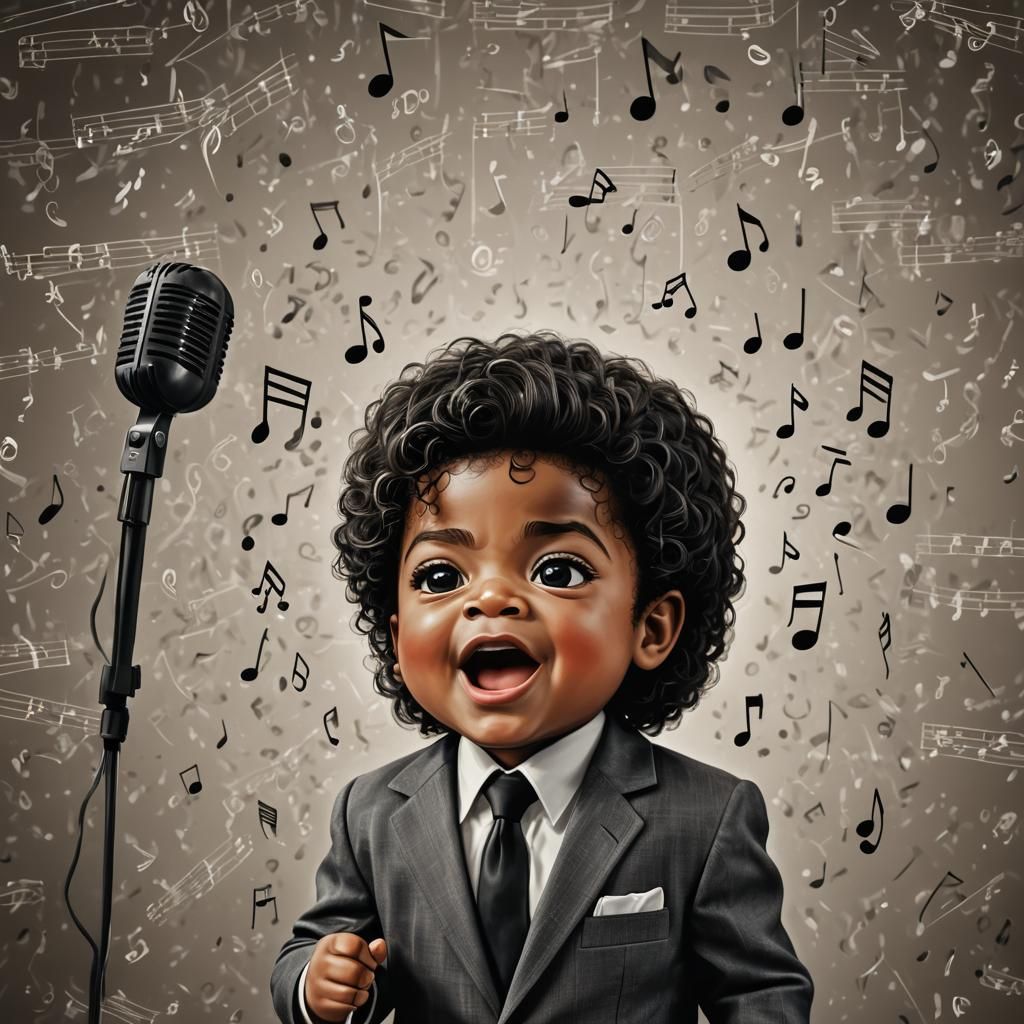 Hyperrealistic Caricature of Baby Michael Jackson Singing